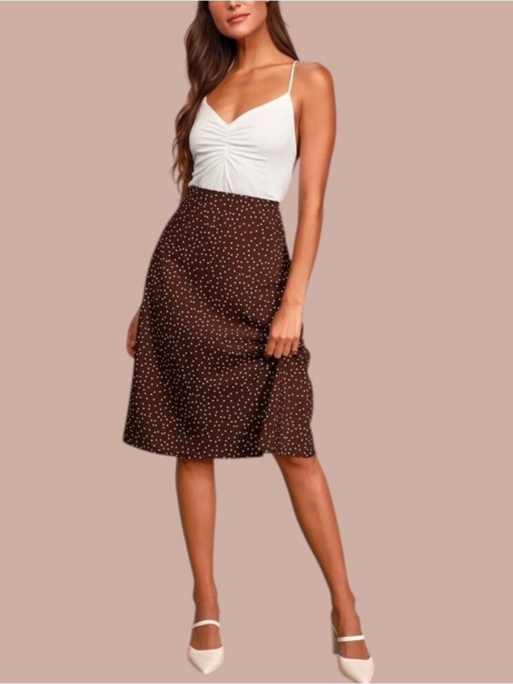 White House Black Market Brown Polka Dot A-Line Skirt